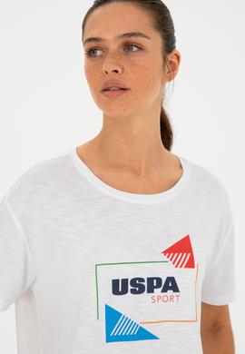 Kadın Beyaz Bisiklet Yaka Tişört - 50284350006