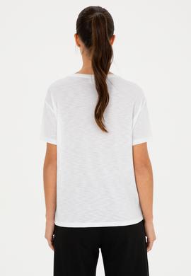 Kadın Beyaz Bisiklet Yaka Tişört - 50284350006