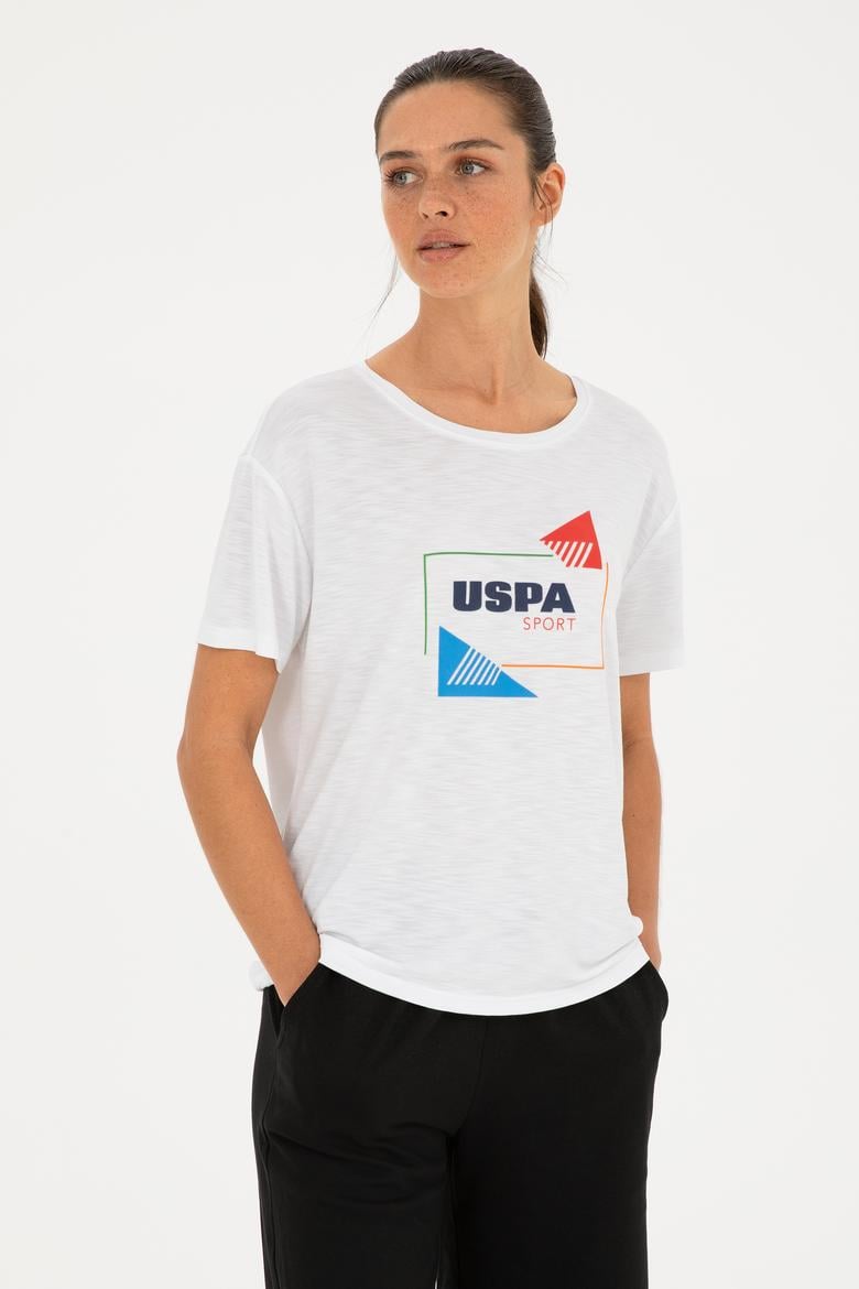 Kadın Beyaz Bisiklet Yaka Tişört