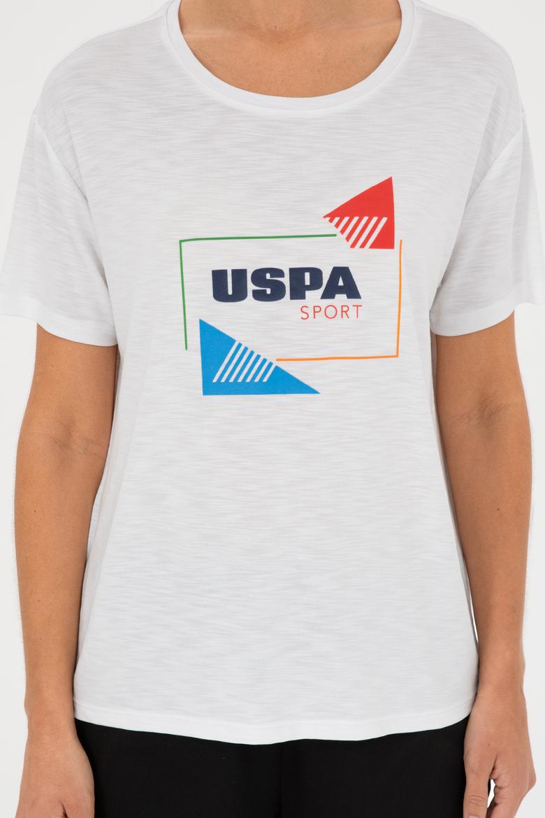 Kadın Beyaz Bisiklet Yaka Tişört - 50284350006