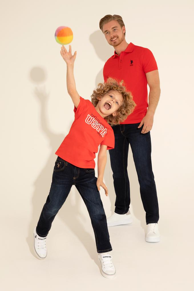 Erkek Çocuk Kırmızı Basic Bisiklet Yaka Tişört