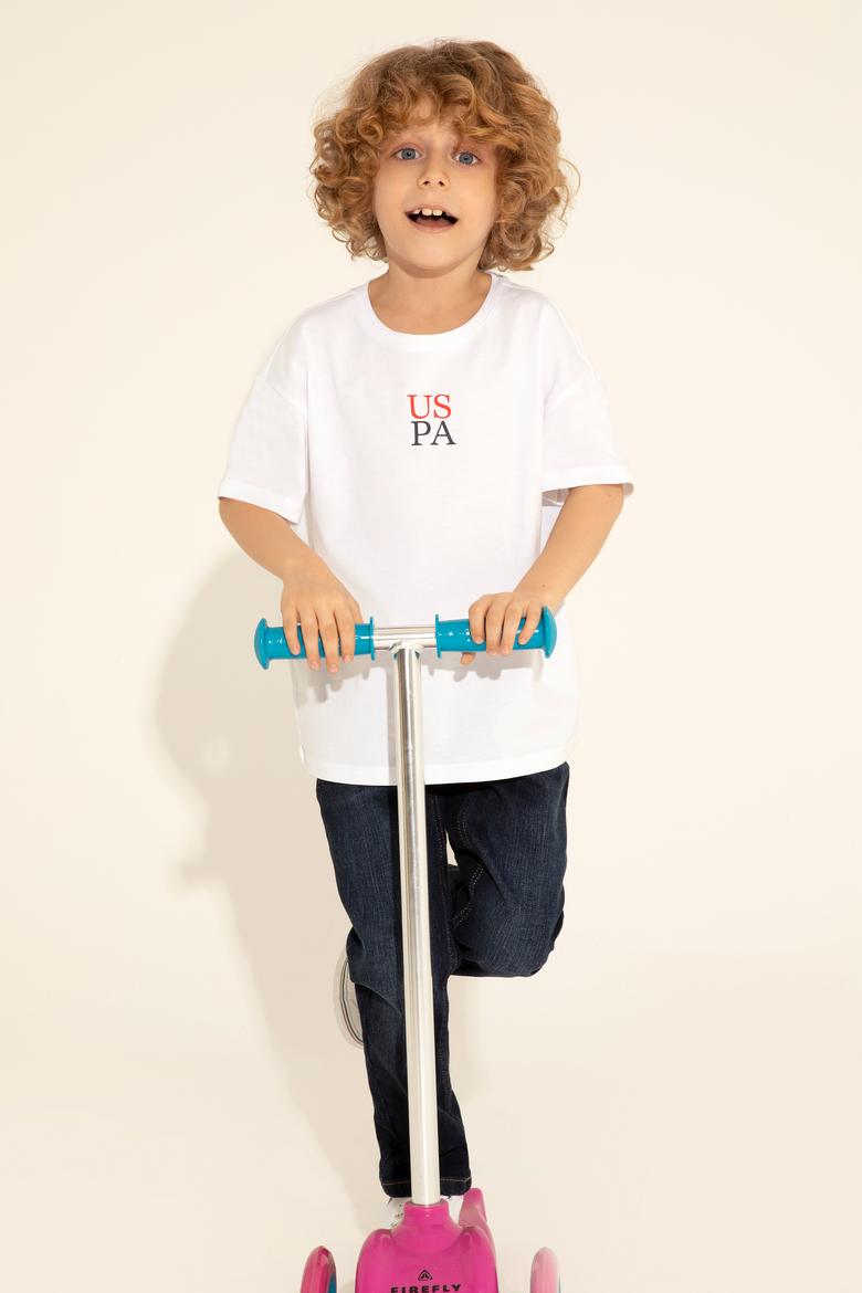 Erkek Çocuk Beyaz Oversize Bisiklet Yaka Tişört - 50289202103