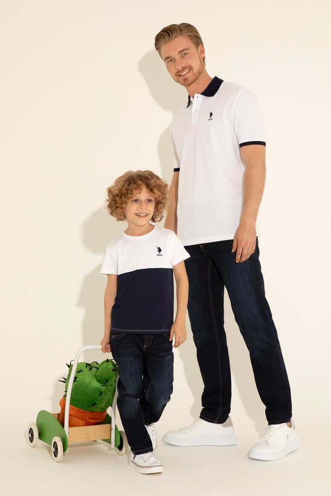 Erkek Çocuk Beyaz Bisiklet Yaka Tişört