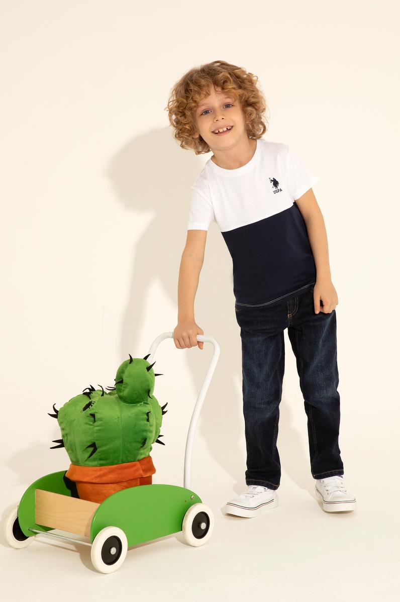 Erkek Çocuk Beyaz Bisiklet Yaka Tişört