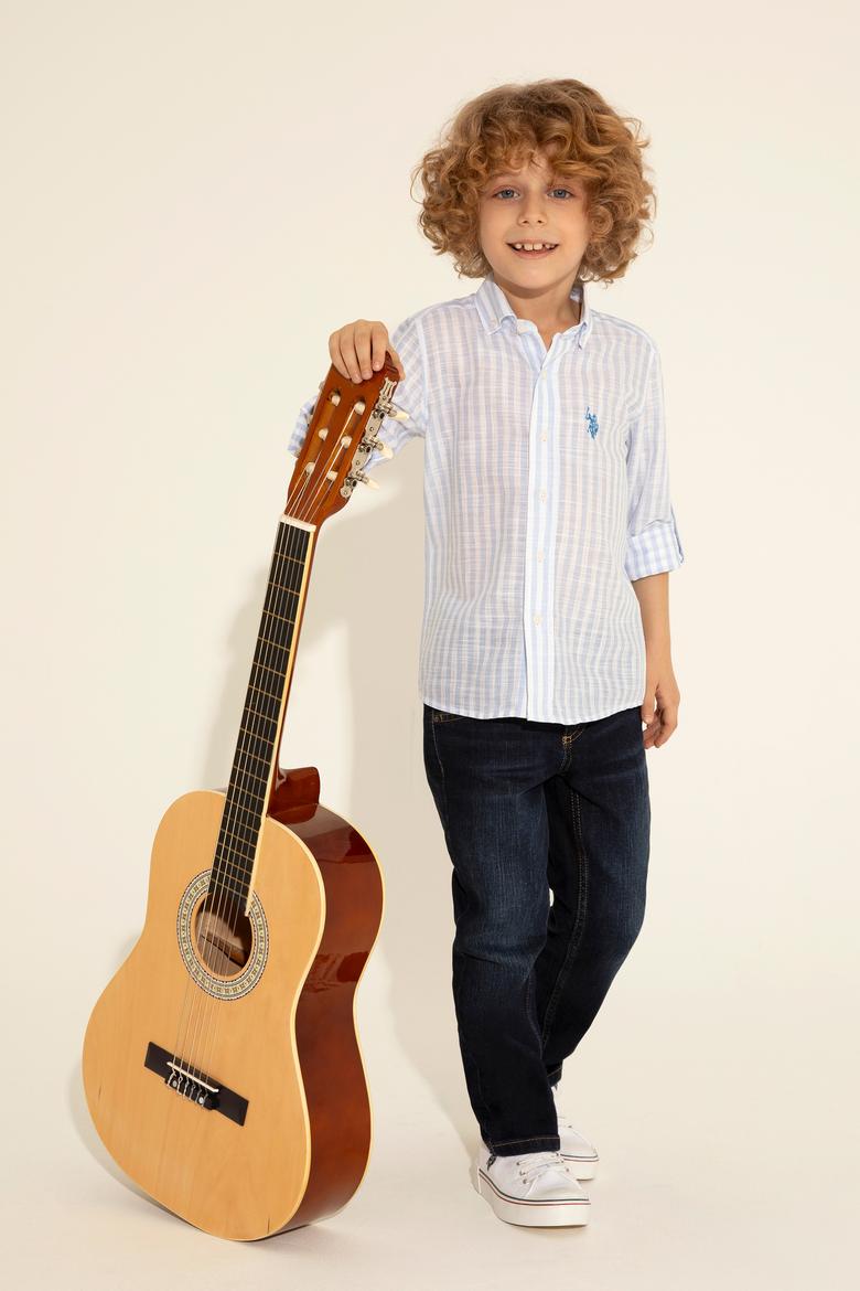 Erkek Çocuk Mavi Uzun Kollu Gömlek - 50288699013