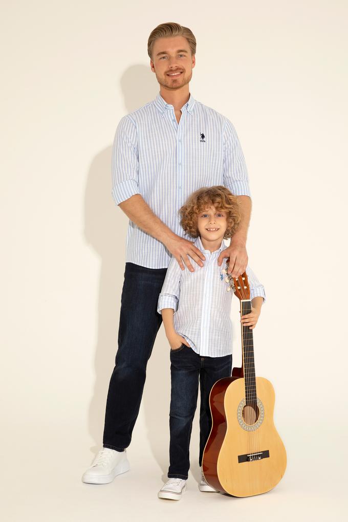 Erkek Çocuk Mavi Uzun Kollu Gömlek