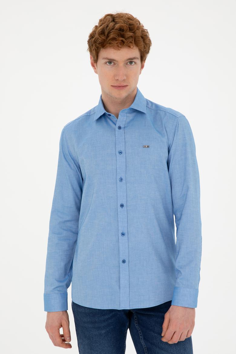 Erkek Saks Uzun Kollu Basic Gömlek - 50271279030