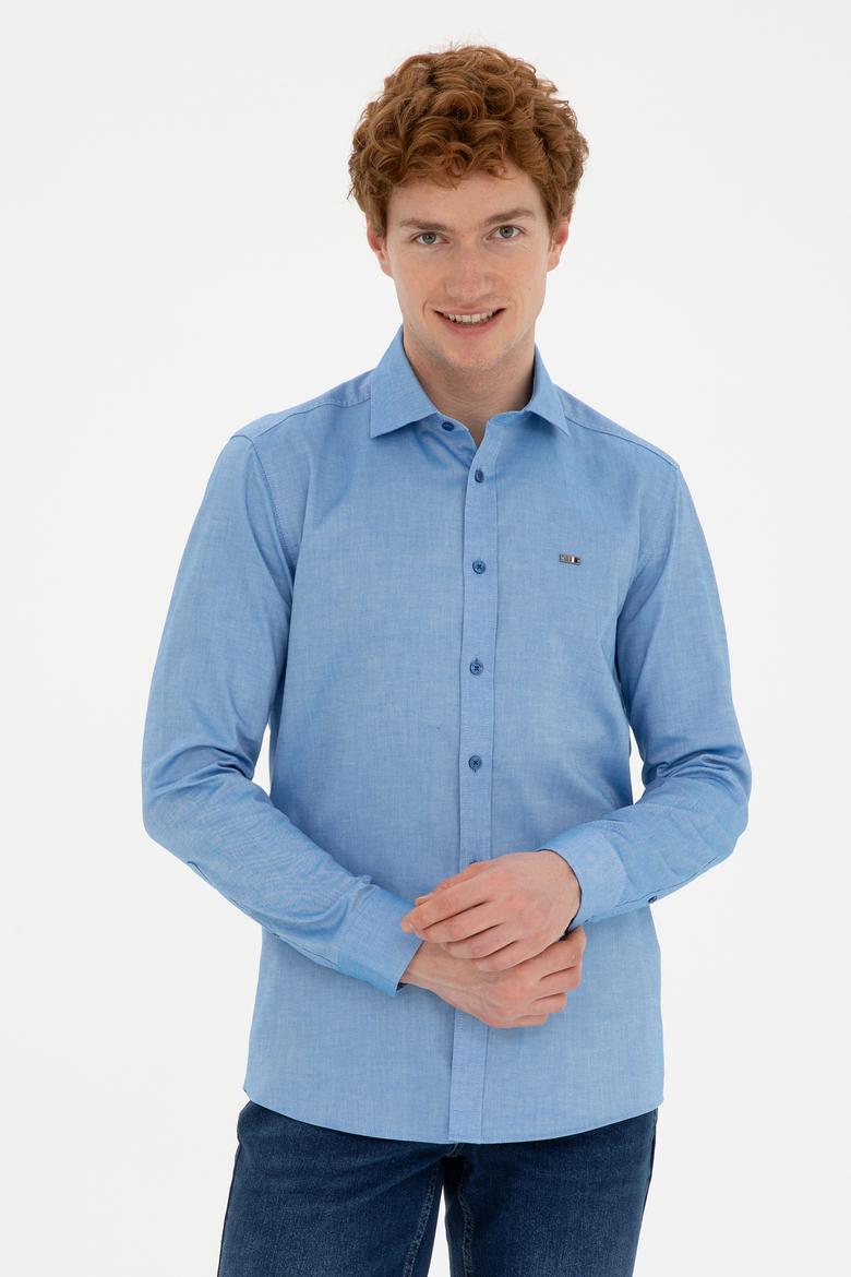 Erkek Saks Uzun Kollu Basic Gömlek