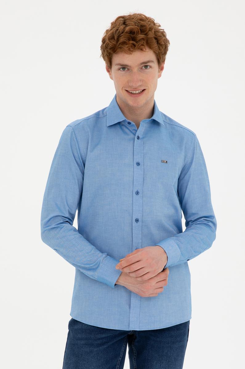 Erkek Saks Uzun Kollu Basic Gömlek