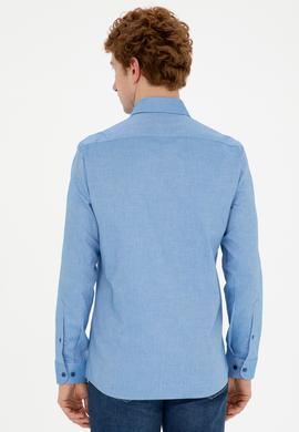 Erkek Saks Uzun Kollu Basic Gömlek - 50271279030