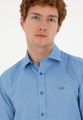 Erkek Saks Uzun Kollu Basic Gömlek - 50271279030