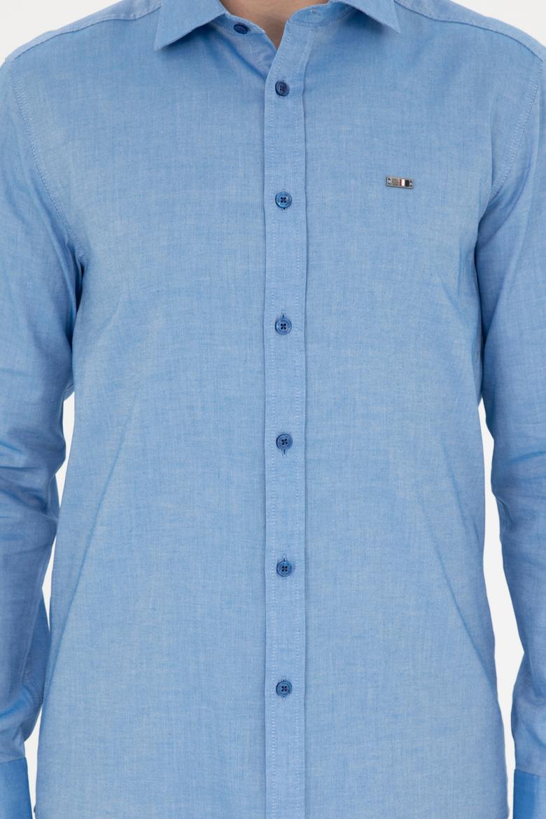 Erkek Saks Uzun Kollu Basic Gömlek - 50271279030