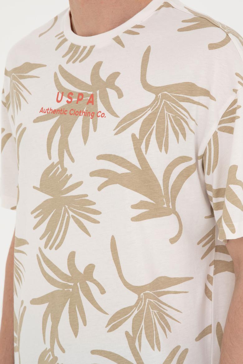 Erkek Comfort Fit Bisiklet Yaka Ekru Tişört - 50287067021