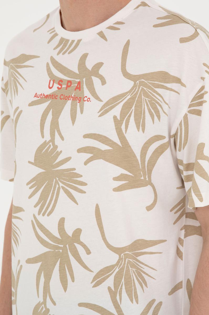 Erkek Comfort Fit Bisiklet Yaka Ekru Tişört