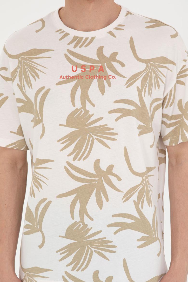 Erkek Comfort Fit Bisiklet Yaka Ekru Tişört - 50287067021