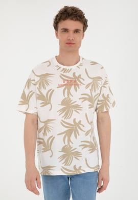 Erkek Comfort Fit Bisiklet Yaka Ekru Tişört - 50287067021