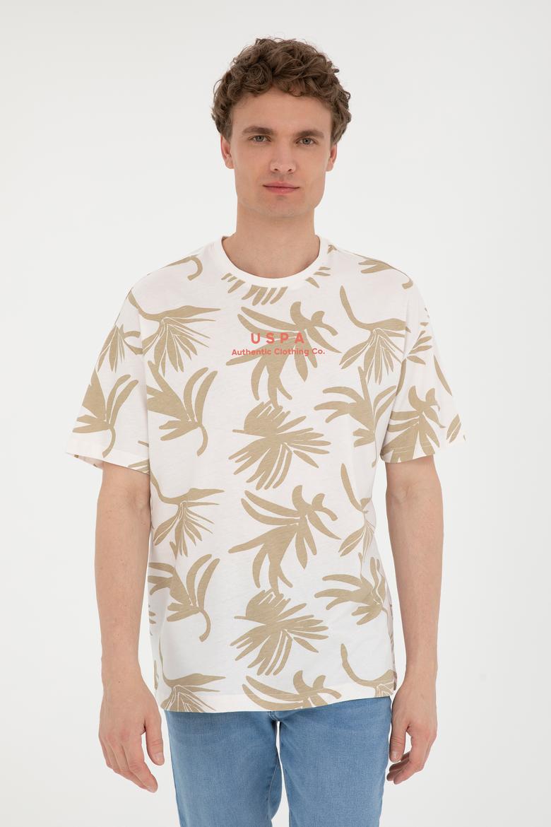 Erkek Comfort Fit Bisiklet Yaka Ekru Tişört - 50287067021