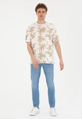 Erkek Comfort Fit Bisiklet Yaka Ekru Tişört - 50287067021