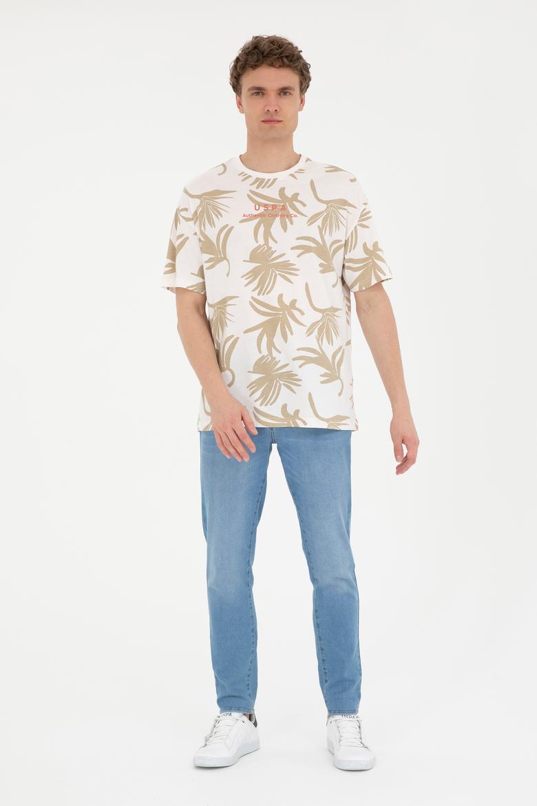 Erkek Comfort Fit Bisiklet Yaka Ekru Tişört - 50287067021