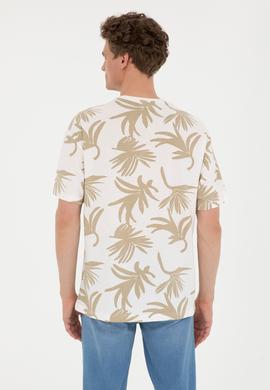 Erkek Comfort Fit Bisiklet Yaka Ekru Tişört - 50287067021