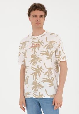 Erkek Comfort Fit Bisiklet Yaka Ekru Tişört - 50287067021