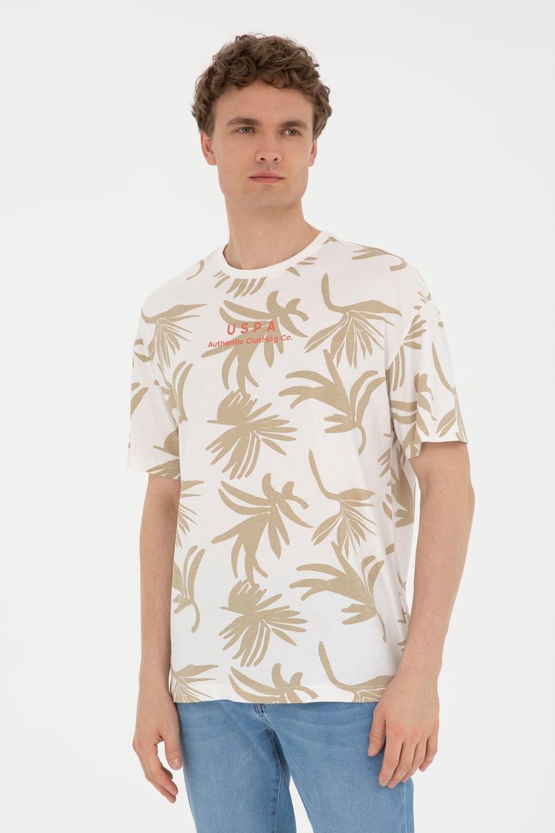 Erkek Comfort Fit Bisiklet Yaka Ekru Tişört