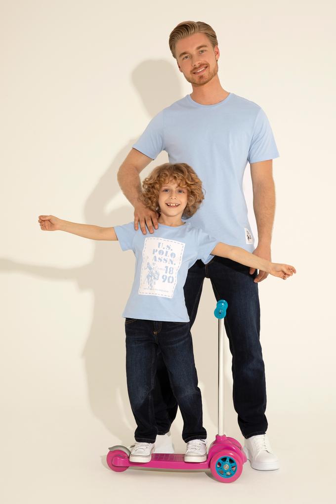 Erkek Çocuk Açık Mavi Bisiklet Yaka Tişört