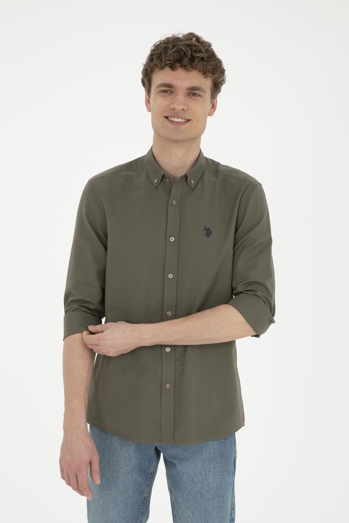 Erkek Haki Uzun Kollu Basic Gömlek