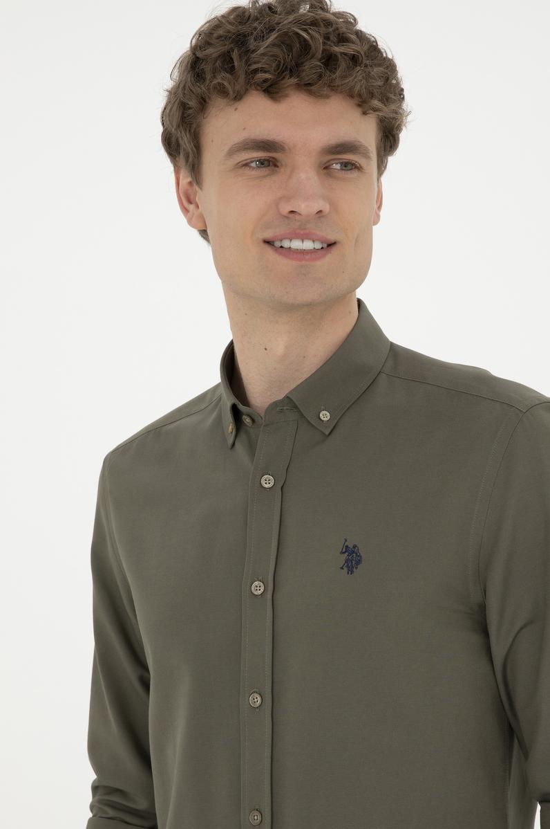 Erkek Haki Uzun Kollu Basic Gömlek