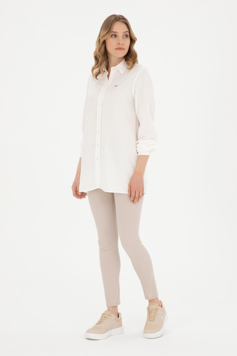 Kadın Ekru Uzun Kollu Gömlek - 50289147002
