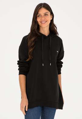 Kadın Siyah Kapüşonlu Sweatshirt - 50297078006