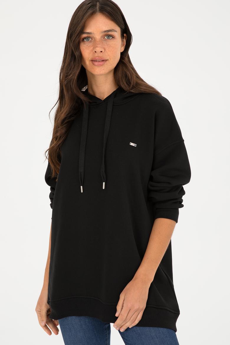 Kadın Siyah Kapüşonlu Sweatshirt - 50297078006
