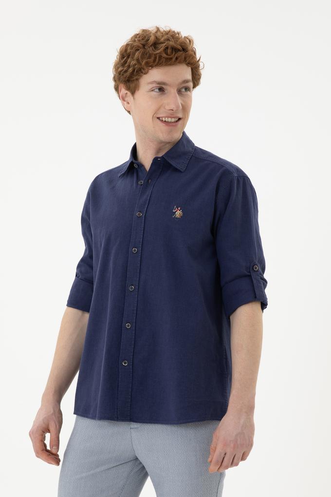 Erkek Lacivert Uzun Kollu Basic Gömlek