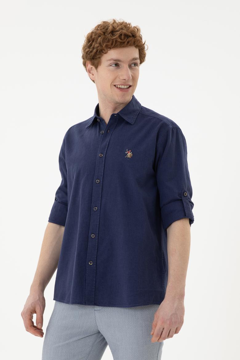 Erkek Lacivert Uzun Kollu Basic Gömlek