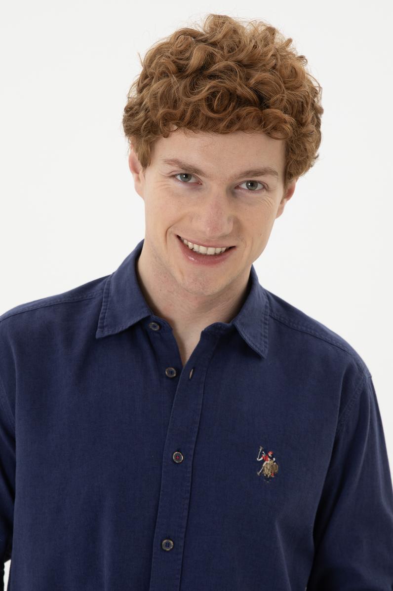 Erkek Lacivert Uzun Kollu Basic Gömlek