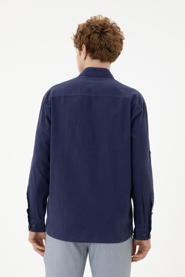 Erkek Lacivert Uzun Kollu Basic Gömlek - 50262880024