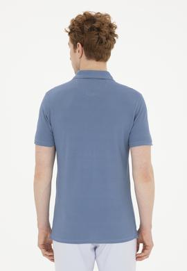 Erkek Slim Fit Polo Yaka İndigo Basic Tişört - 50263238084