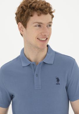 Erkek Slim Fit Polo Yaka İndigo Basic Tişört - 50263238084