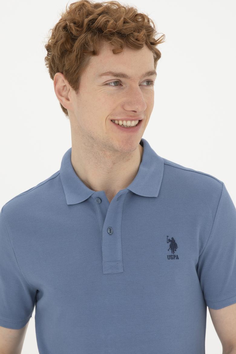 Erkek Slim Fit Polo Yaka İndigo Basic Tişört - 50263238084
