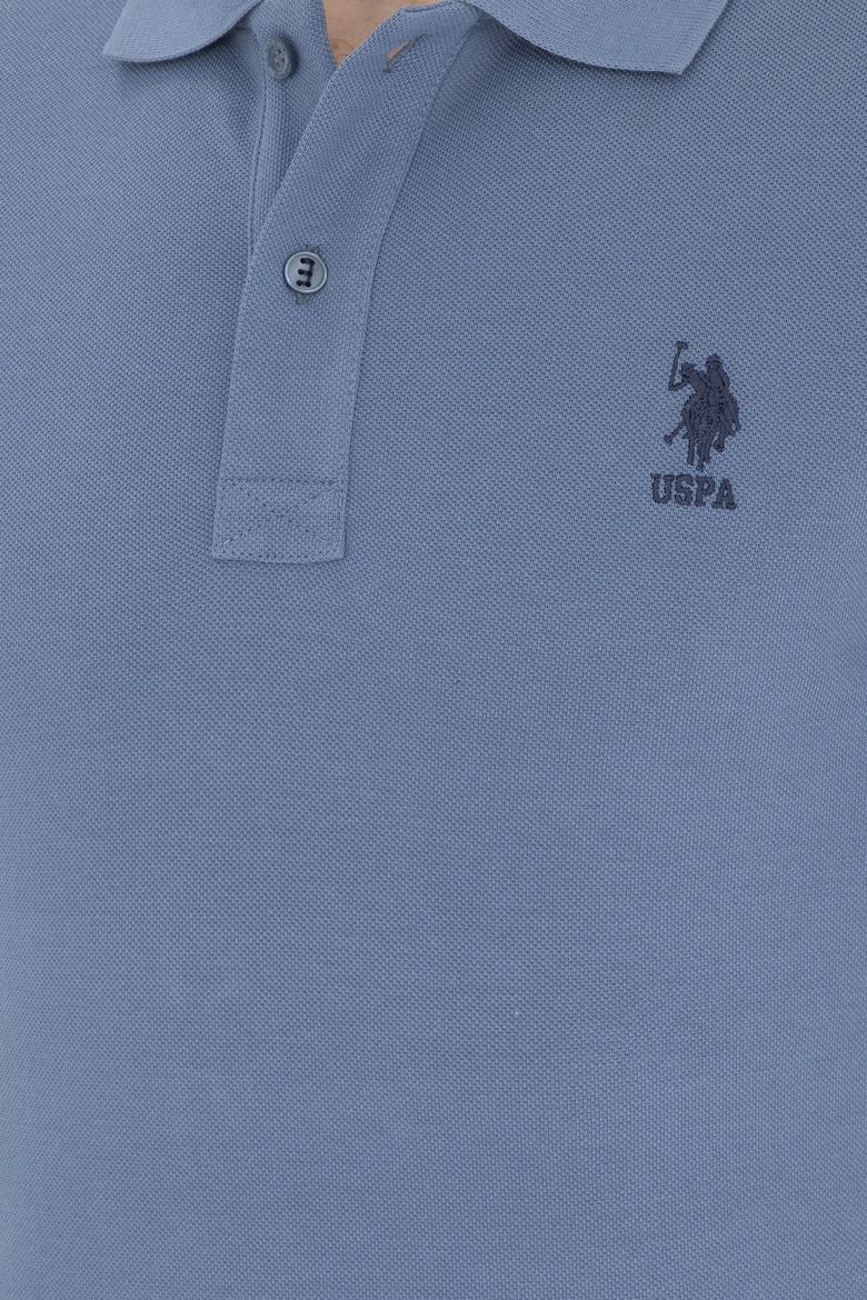 Erkek Slim Fit Polo Yaka İndigo Basic Tişört - 50263238084