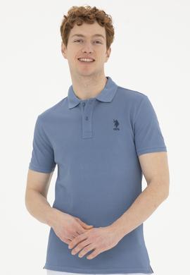 Erkek Slim Fit Polo Yaka İndigo Basic Tişört - 50263238084