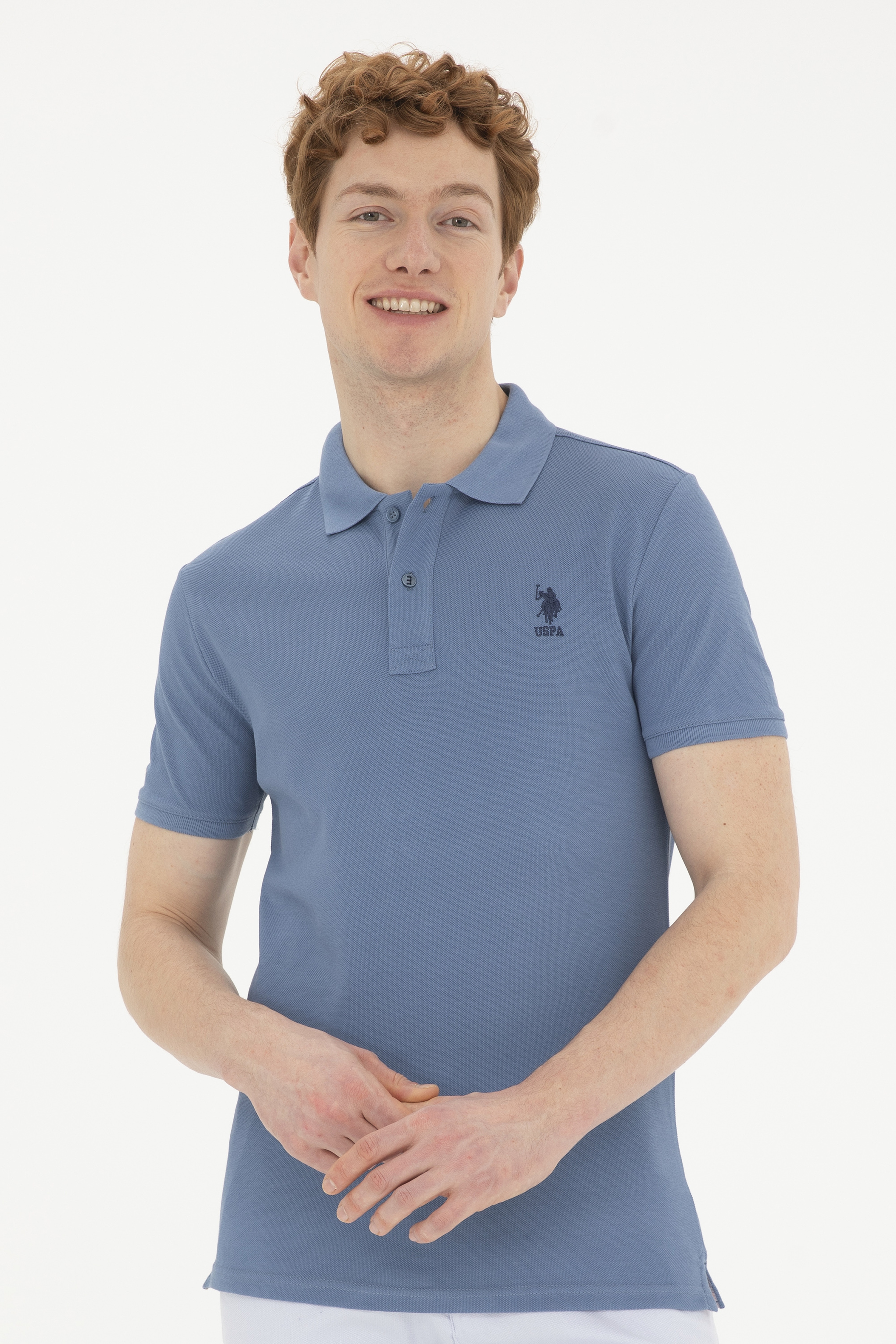 Erkek Slim Fit Polo Yaka İndigo Basic Tişört