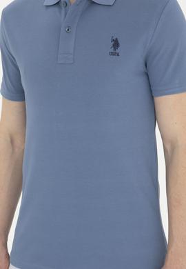 Erkek Slim Fit Polo Yaka İndigo Basic Tişört - 50263238084