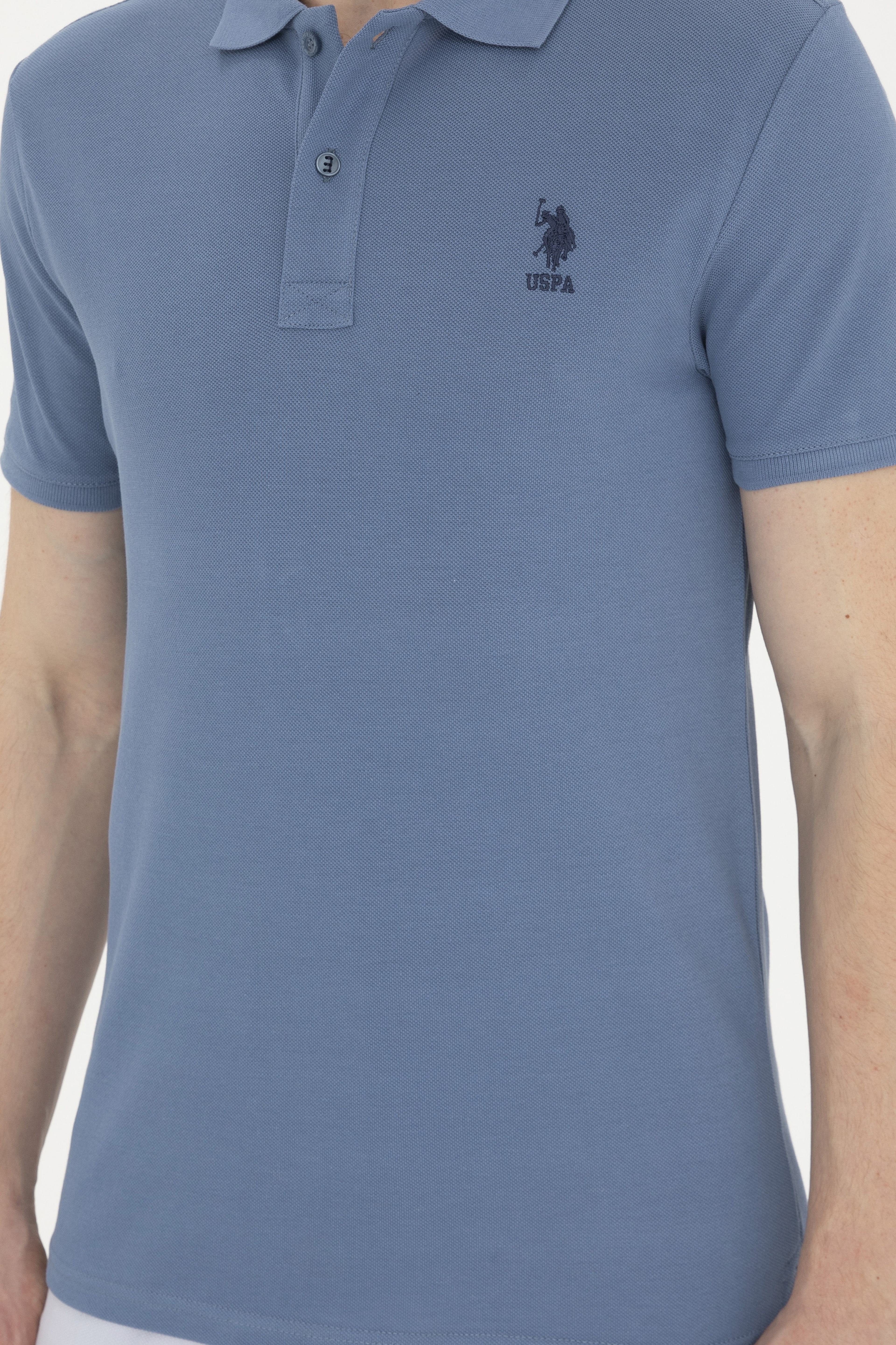 Erkek Slim Fit Polo Yaka İndigo Basic Tişört