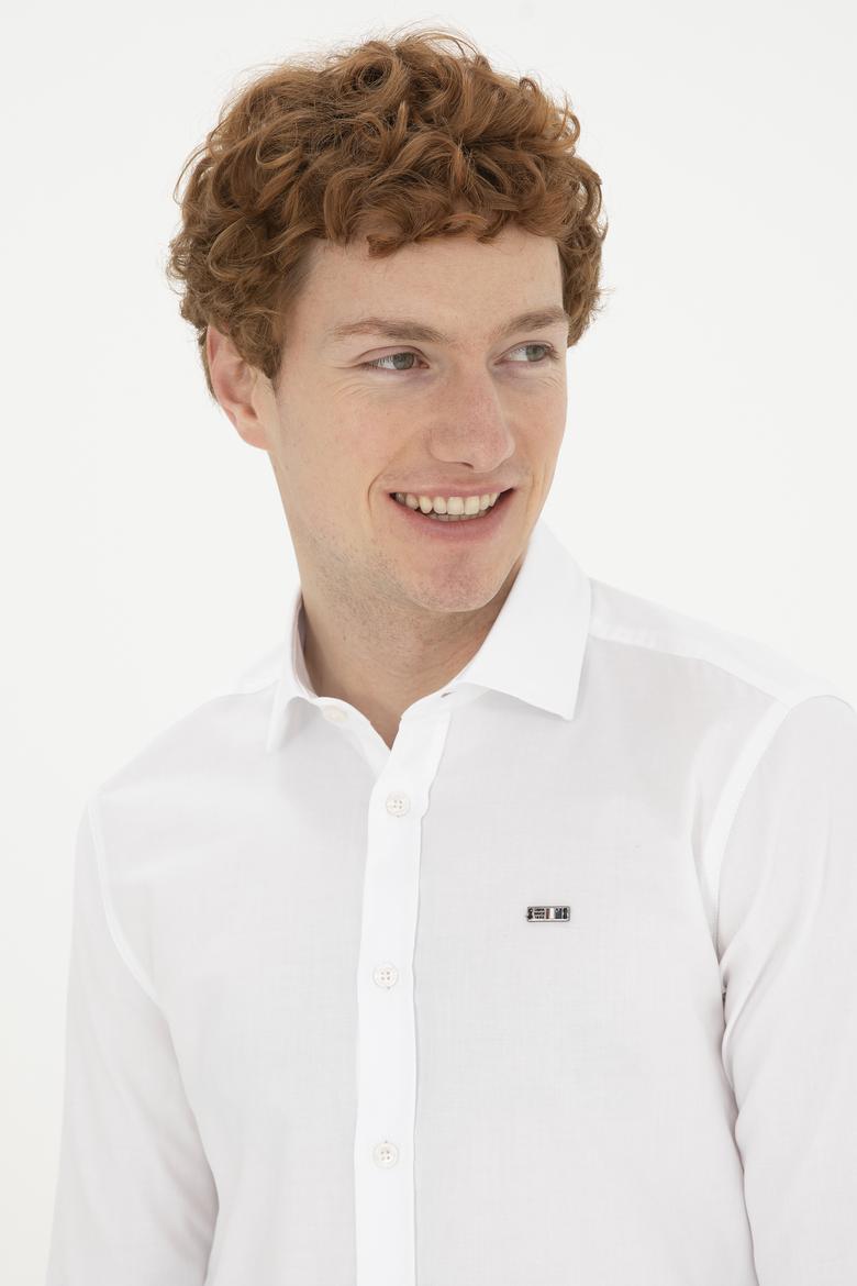 Erkek Beyaz Uzun Kollu Basic Gömlek - 50282608043