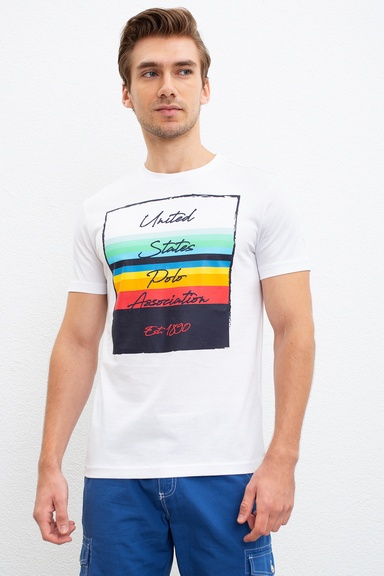 Erkek Beyaz Bisiklet Yaka T-Shirt