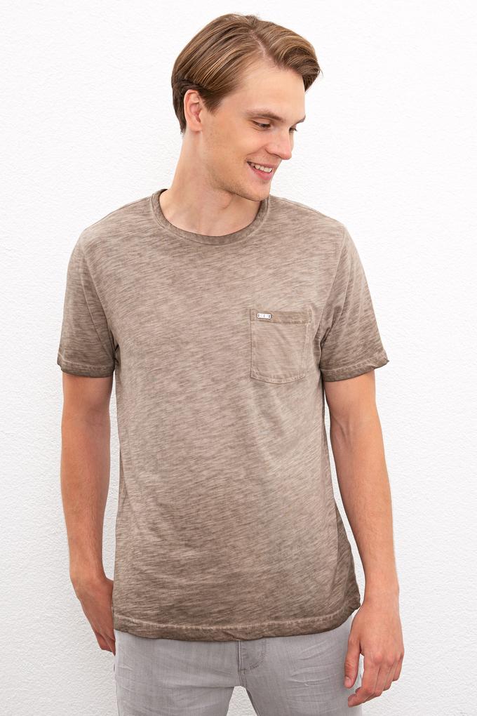 Erkek Koyu Haki Bisiklet Yaka T-Shirt