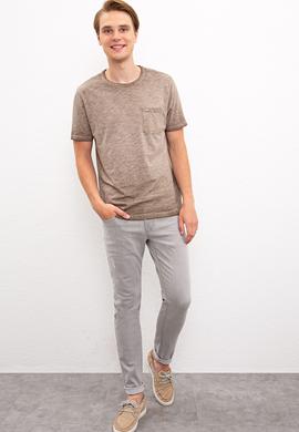 Erkek Koyu Haki Bisiklet Yaka T-Shirt - 50220099021