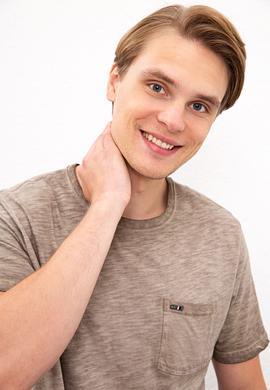 Erkek Koyu Haki Bisiklet Yaka T-Shirt - 50220099021