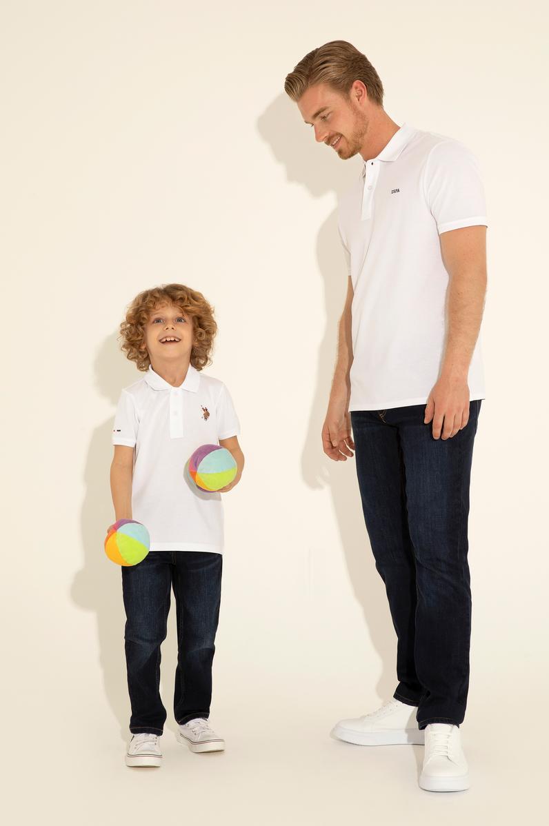 Erkek Çocuk Beyaz Basic Polo Yaka Tişört